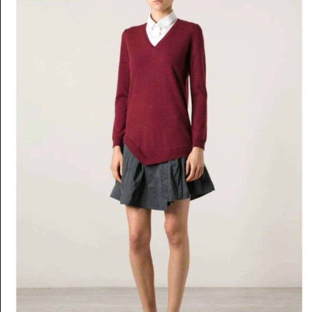 Carven Merino Wool Drop Waist Sweater Dress Mixed Media Designer Preppy Size S